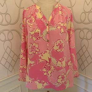 Lilly Pulitzer Elsa Silk Pink Yellow Size S